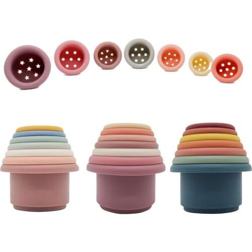 Funny Silicone Hourglass Stacking Cup Science Education Bathtub Toy Stacking Ring Tower Toy Early Education Christmas Gift 7pcs