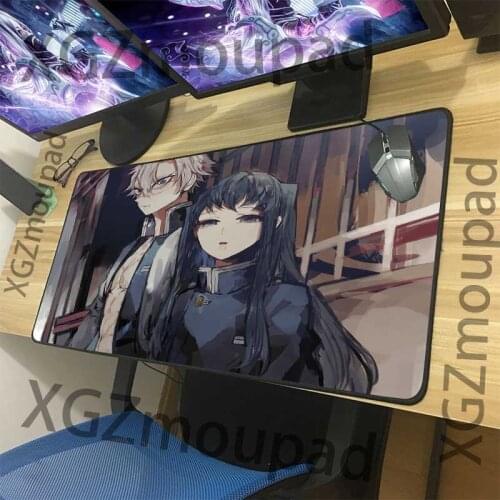 XGZ Customized Large Mouse Pad Black Lock Edge Anime Demon Slayer Kimetsu No Yaiba Internet Cafe Computer Desk Mat Non-slip Xxl