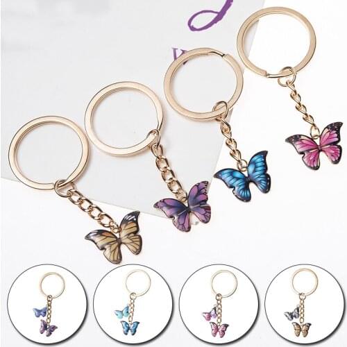 High Quality Butterfly Key Chains Rings Crystal Rhinestone Butterfly Pendant Charm Jewelry Keychains Christmas Xmas Gift Keyring