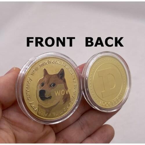 D1 Beautiful WOW Gold Plated Dogecoin To The Moon Doge Coin Cute Dog Pattern Dog Physical Crypto Coin Souvenir Collection Gifts