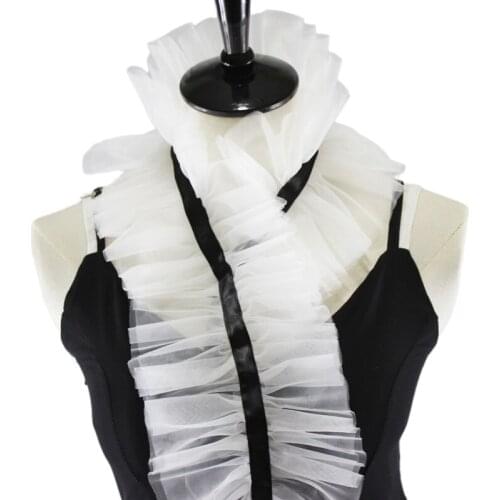Retro Decorative Ruffled Jabot Fake Collar Ribbon Adjustable Shirt Front Necktie