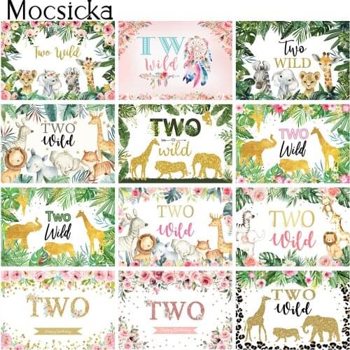 Two Wild Birthday Backdrop Second Birthday Background Woodland Theme Party Decoration newborn kids 2nd birthday photo background