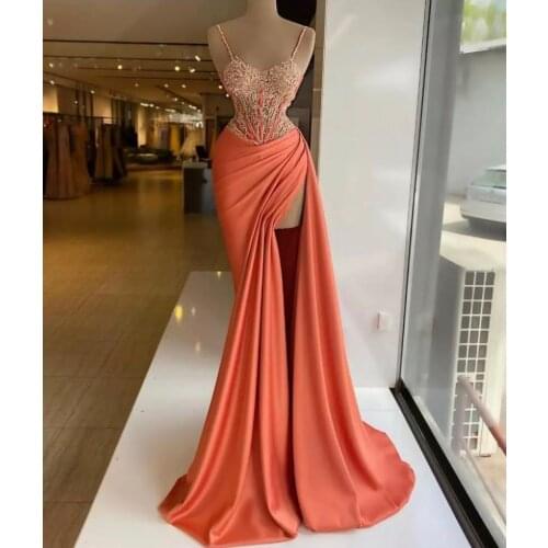 Elegant Arabic Mermaid Evening Dresses Sexy Front Split Robes Formal 2021 Plus Size Formal Prom Party Gownsvestiti da sera