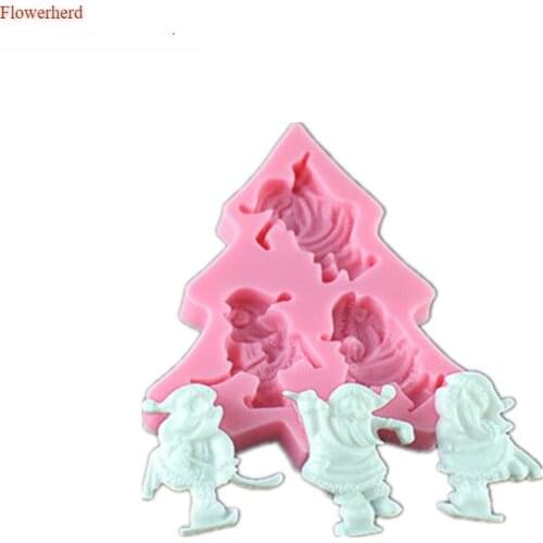 Christmas Tree Shape Silicone Mold Santa Claus Skiing Sugarcraft Cake Decorating Tools DIY Fondant Cake Chocolate Biscuit Mold