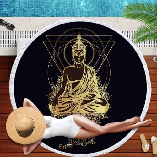 Hot Stamping Buddha Statue Round Beach Towel Microfiber Towel For Adult Big Pool Swimming Beach Picnic Yoga Mat Tapestry Blanket