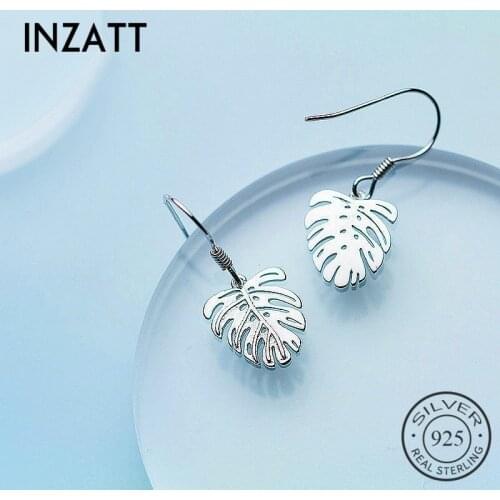 INZATT Punk Real 925 Sterling Silver Monstera Leaf Tropical Plant Dangle Drop Earrings Fine Jewelry For Women Anniversary Gift