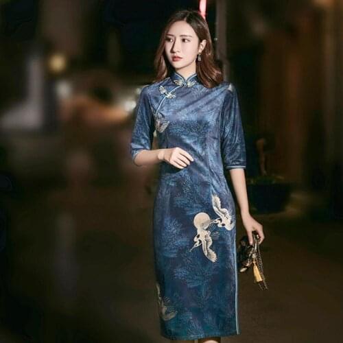Chinese Traditional Vintage Velour Women Cheongsam Elegant Half Sleeve Short Qipao Classic Mandarin Collar Dress Big Size 3XL