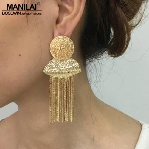 MANILAI Geometric Alloy Long Chain Tassel Earrings For Women Ethnic Jewelry Boho Statement Drop Dangle Earrings Fashion Gift