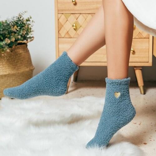 Cute Heart Socks Women Bed Socks Pure Color Fluffy Warm Winter Kids Gift Soft Floor Home Accessories Funny Socks New Years Gift