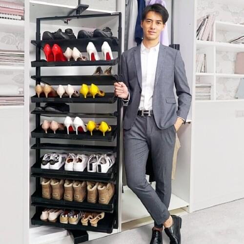 Multi-layer shoe rack Wardrobe Pull basket Cloakroom 360 degree Hardware Accessories Telescopic 4-12 layers