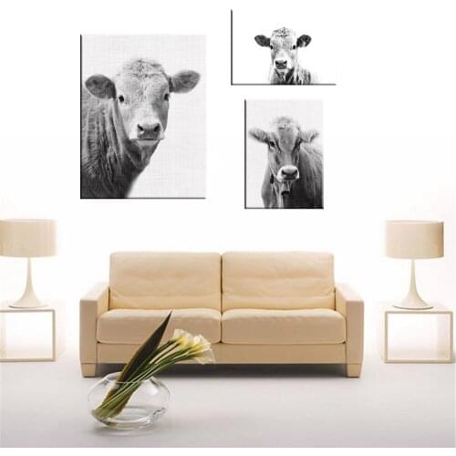 Wall Art Canvas Painting Poster Print Cow Black White Farm Animal Photo Picture Cottage Home Room Decoration