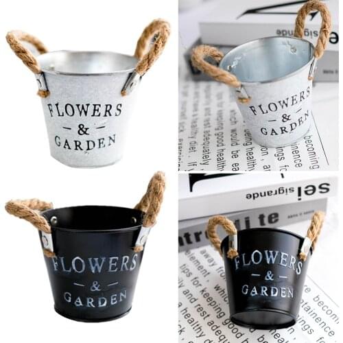 Small Iron Flower Bucket Vintage Mini Keg Barrel Decorative Flower Bucket Grass Pot Planter for Artificial Plants Dry steady