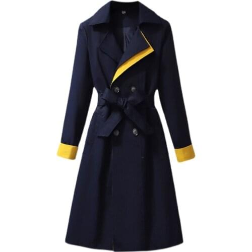 2020 New Spring Autumn Womens Patchwork Trench Coat Female Slim Long Windbreaker Ladies Coat Women Fashion Suit Collar Outwear