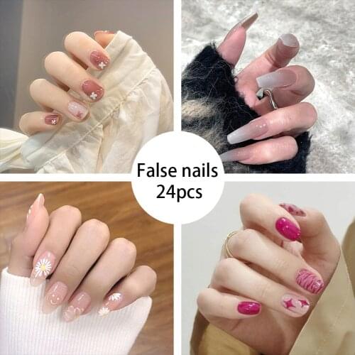 2021 New 24PCS/Box Fake Nail Tips Wearable Fake Manicure Full Covering Artificial Nail DIY Fashion Manicure Tool 15 Styles