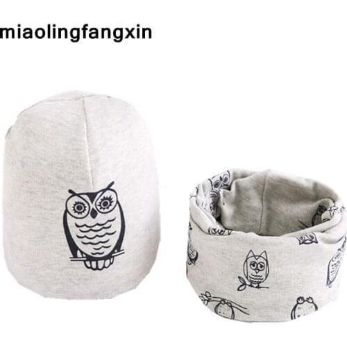 New Spring Baby hat Scarf Set Cartoon Owl Crochet Baby Hat boys girls Cap Kids Beanie Hat Cotton New Children Collar Scarf Caps