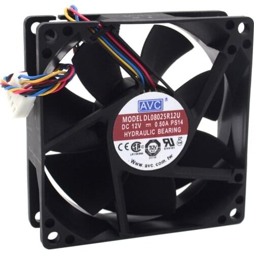 AVC orginal 8025 8CM 80mm wind capacity 12V 0.5A DL08025R12U PWM intelligent cooling fan speed control 80*80*25mm 10pcs/lot