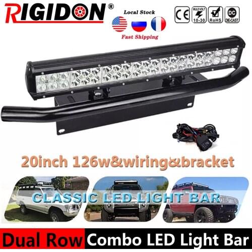RIGIDON LED 20inch 126w 12V Dual Row LED Light Bar License Plate Bracket Bull Bar Combo Beam Car Offroad 4x4 for Jeep ATV