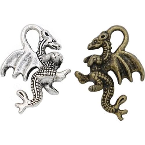 Dragon Charms Beads Pendants for Jewelry Making DIY Handmade 20pcs Wholesale Vintage Antique Silver Plated 21x16mm