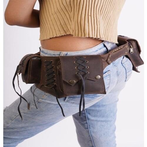 Medieval Bohemia Waist Phone Pouch Viking Knight Pirate Leather Belt Bag Steampunk Retro Hip Ring Rivet Pocket Cosplay For Adult