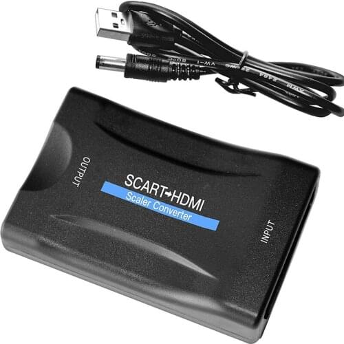 Scart to HDMI Converter with HDMI Cable Full HD 720P/1080P Switch Video Converter Out Adaptor for HDTV Monitor Projector