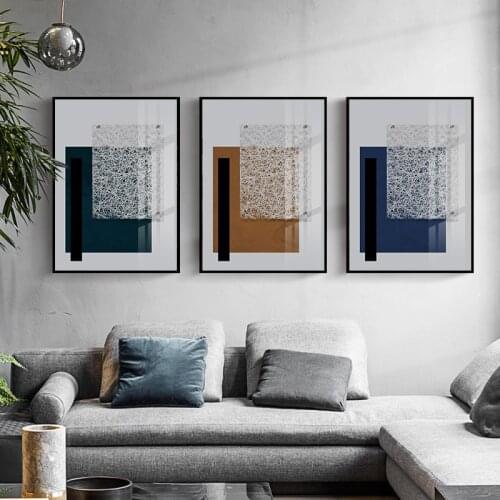 Simple modern Nordic abstract geometry blue orange pure color art poster living room decoration picture painting core inkjet