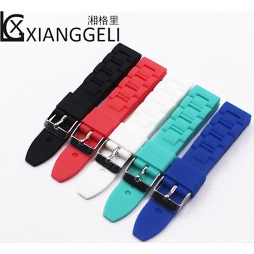 Watch accessories silicone strap 20mm flat straight pin buckle for men and women and children casual fashion sports watch strap