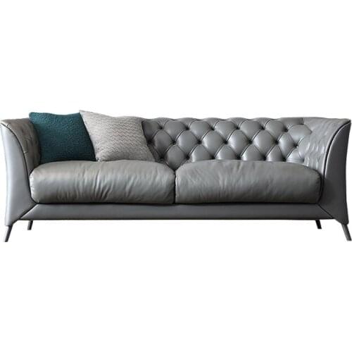 Italian style light luxury solid wood leather sofa living room modern minimalist first layer cowhide sofa small apartment