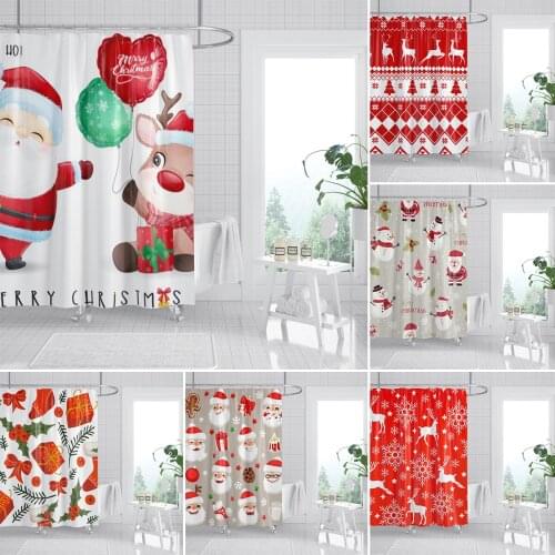 Merry Christmas Shower Curtain Snowman Elk Bathroom Decorative Curtains Santa Claus Reindeer Snowflake Bath Curtains With Hooks