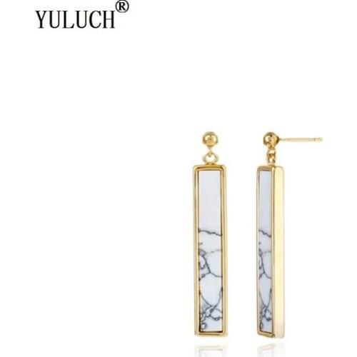 YULUCH Semi-Precious Stone Texture Stud Earrings Geometric Simples Stud Earrings For Woman Girls Fashion Jewelry