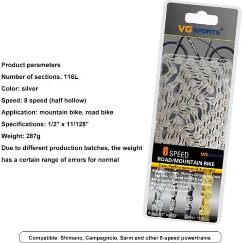 Sports 8 Speed Bicycle Chain MTB Road Bike Ultralight Cycling Half Hollow Gold Silver Bicycle Parts Chain 116L