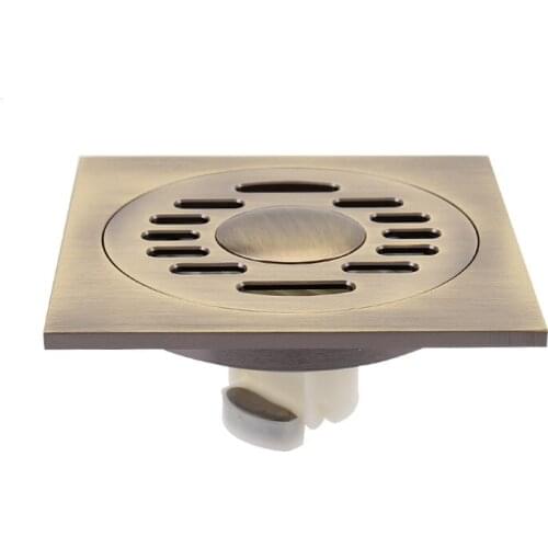 10cm Floor Drains Antique/Brushed/Chrome Brass Shower Floor Drain Bathroom Deodorant Euro Square Floor Drain