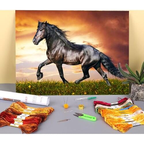 Horse Animal Pre-Printed 11CT Cross-Stitch Set DIY Embroidery DMC Threads Handicraft Painting Handiwork Knitting Gift