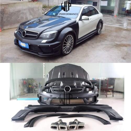 W204 C180 C200 C260 FRP Front Rear Bumper Side Skirt Fenders CF engine hood For Mercedes-Benz C63 BK Style Wide Body 2007-2011
