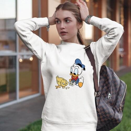 Funny Sweatshirt Slim Little Donald Duck Disney Spain France Family Look Casual Long Sleeve Pullovers Hoodies Womens Clothing