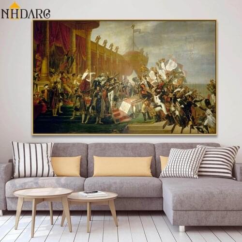 Jacques Louis David, Army in the Plaza DE Mayo Oath to the Emperor, Posters and Prints Canvas Painting Wall Picture Home Decor