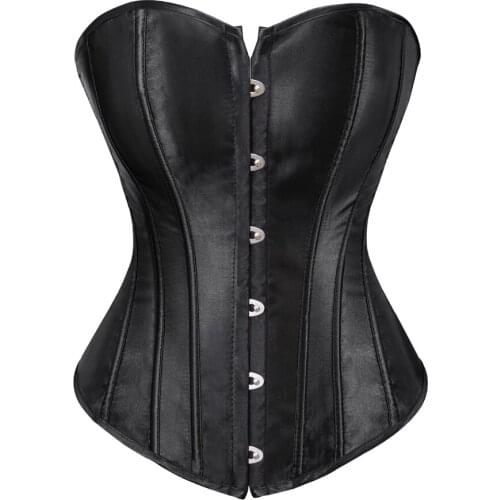 Plus Size S-6XL Womens Sexy Satin Boned Lace up Back Waist Cincher Corset Overbust Bustier Lingerie Strapless Slim Top