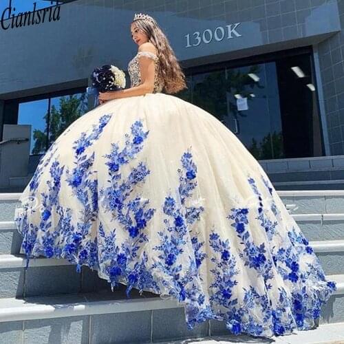 2021 Arabic Style Blue Quinceanera Dresses Masquerade Puffy Ball Gown Prom Dress With Appliques Sweet 16 vestidos de 15 anos