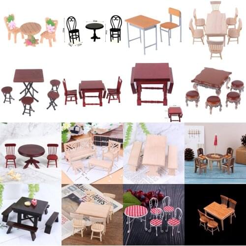 1Set 1:12 Dollhouse Miniature Furniture Toys Wooden Dining Table Chair Model Set Simulation Dollhouse Accessories Decoration