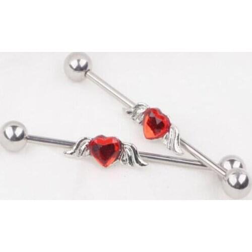 1 Piece 316L Surgical Stainless Steel 14G Ball Industrial Barbell Love Heart Angel Wing Cartilage Ear Piercing Helix Jewelry