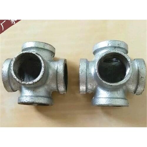 2Pcs 1/2 G3/4" DN20 side outlet crossed female 90, BS thread hardware pipe fittings black iron cast industrial wall mounted