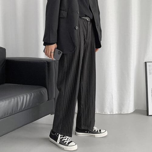 2020 Mens Fashion Trend Simple Black/grey Suit Pants Cotton Formal Trousers Loose Stripe Printing Casual Pants Big Size M-5XL