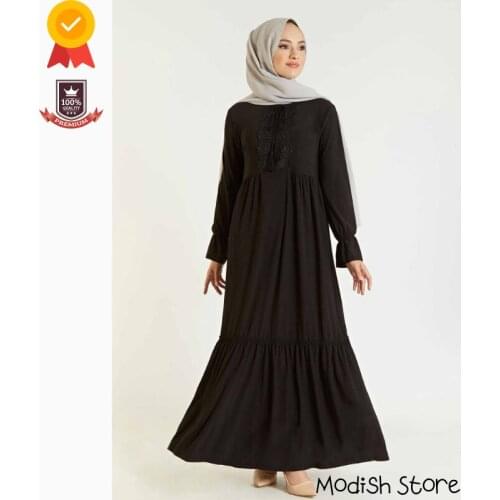 2021 High Quality Lace Detailed Dress For Women 2021 Dubai Abaya Turkey European Clothing Moroccan Muslim Fashion Hijab Dress