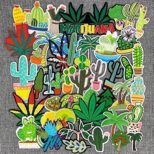 46pcs/lot Plant Embroidered Iron On Patch Clothes DIY Creative Badges Cactus Patches For Clothing Backpack Cowboy Jacket Sticker