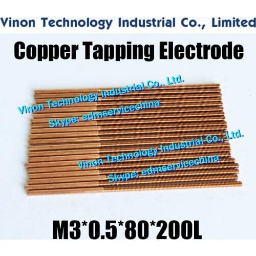 5PCS Pack) M3*0.5*80*200mm Copper Tapping edm Electrode M3 for EDM Sink Erosion. thread pitch 0.5mm, thread length 80mm