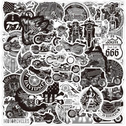 50 PCS Cartoon Black And White Motorcycle Stickers Scrapbooking Phone Luggage Suitcase Bike Guitar Sticker Decal Toys For Kid