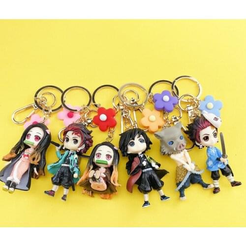 Anime Demon Slayer Kamado Tanjirou Nezuko Tomioka Giyuu Cosplay Accessories Hashibira Inosuk Keychain PVC Doll Key Ring Toy Gift