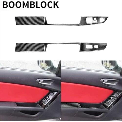 BOOMBLOCK For Mazda RX8 RX-8 2004 2005 2006 2007 2008 Window Lift Switch Button Panel Cover Carbon Fiber Sticker LHD Accessories