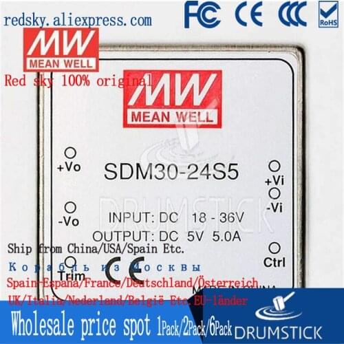 Nice MEAN WELL 2Pack SDM30-24S5 5V 5A meanwell SDM30 5V 25W DC-DC Regulated Single Output Converter