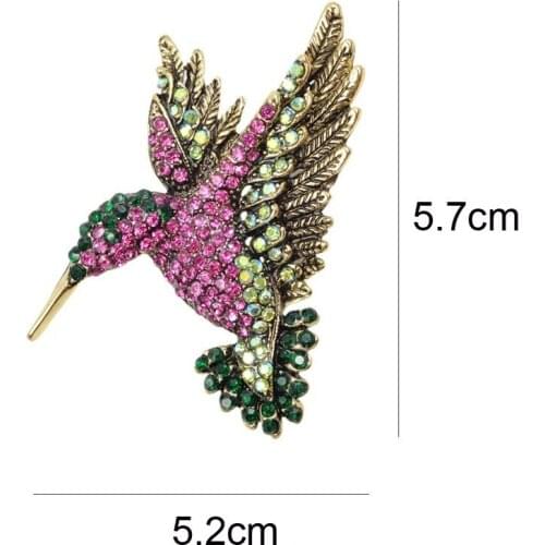 Colorful Rhinestone Hummingbird Brooch Animal Brooches for Women Korea Fashion Accessories Factory Direct Wholesale