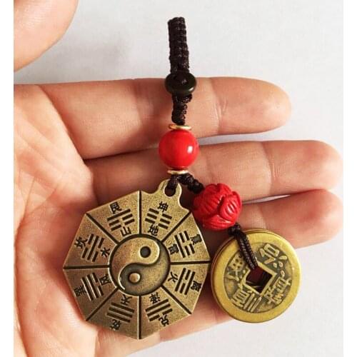 Southeast Asia Buddhist Car pocket exorcise evil spirit copper cash talisman Omnipotent GOOD LUCK Eight Diagrams Pendant Amulet